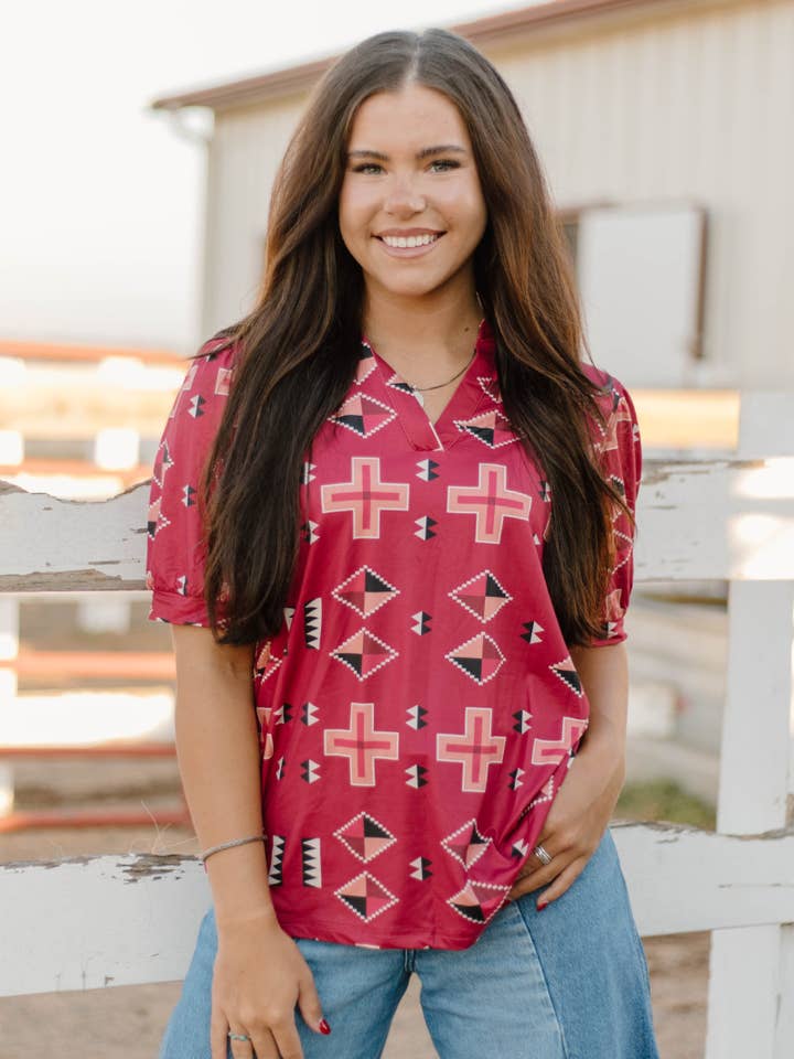 Berry Aztec Top for wholesale by Sterling Kreek