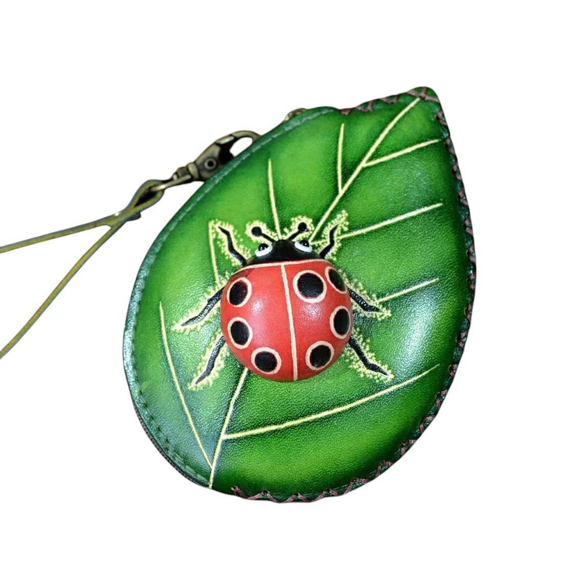 Sunflower Handmade leather inc - Wholesale Coin Purse - Women's - Ladybug With Leaf Wristlet- E526 leather coin purse wallet3