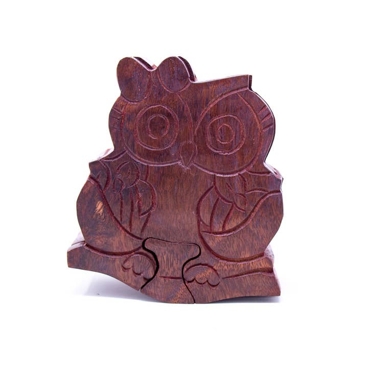 Sheesham Wood Owl Puzzle Box for wholesale by Global Crafts