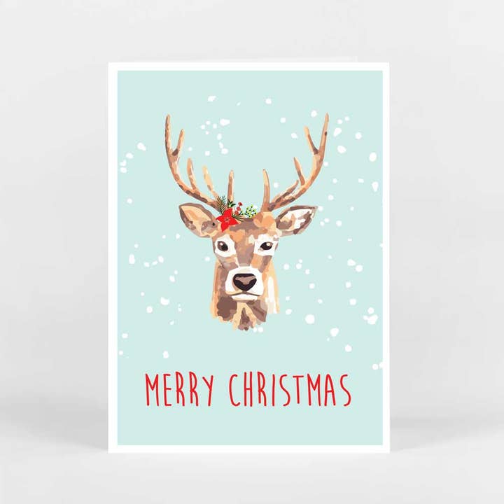Potluck Press – Großhandel Weihnachtskarte – Frohe Weihnachten Hirsch Aquarell Feiertagskarte