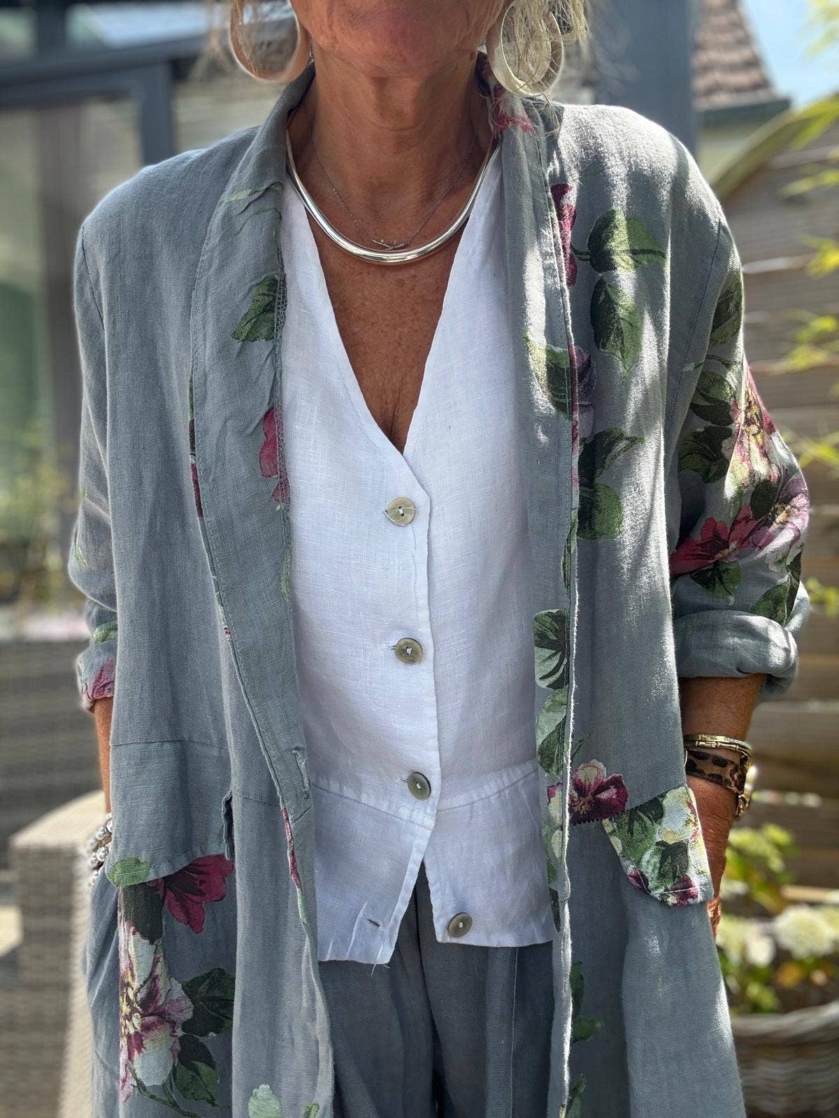 LINEN & COTTON HOUSE - Wholesale Jacket - Women's - JACKET 1142 FLOWERS LINEN MATERIAL WITH POCKETS22