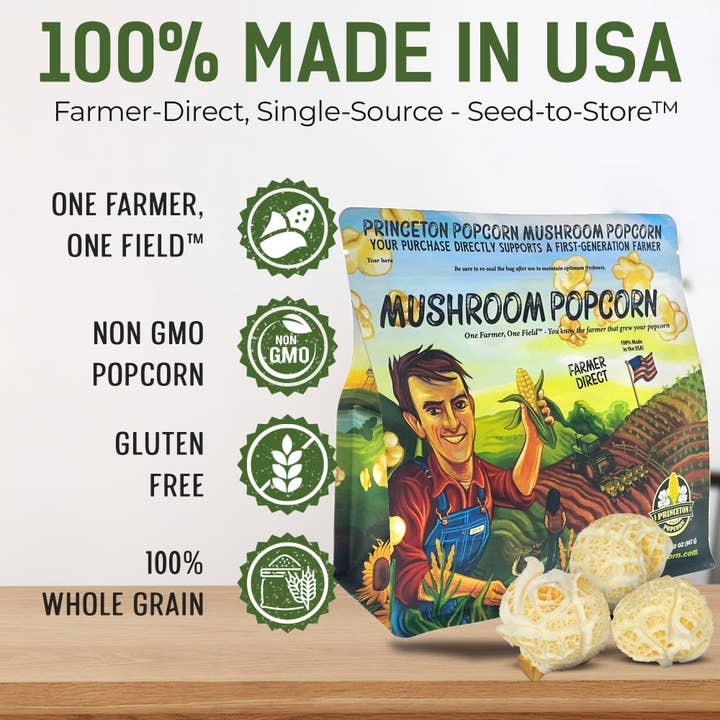 Princeton Popcorn Company, LLC - Vendita all'ingrosso Semi per popcorn - 6 libbre (confezione da 3 da 2 libbre) Chicchi di Popcorn a Fungo Princeton Popcorn Farmer Direct, Non-OGM, Senza Glutine, a Forma di Palla, Chicchi di Popcorn Extra Grandi, Olio per Popcorn da Fornello