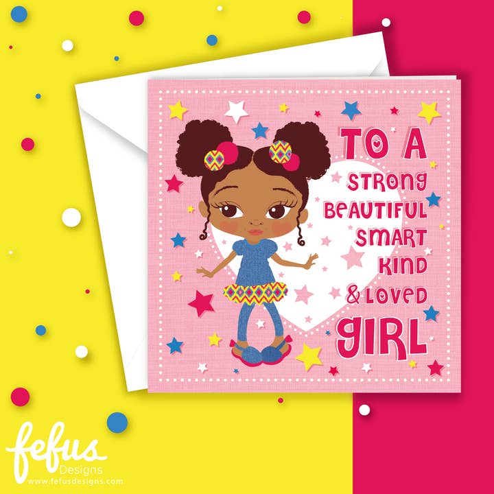 Carte d'anniversaire Be You Puff Girl - Black Girl pour la vente par Fefus Designs
