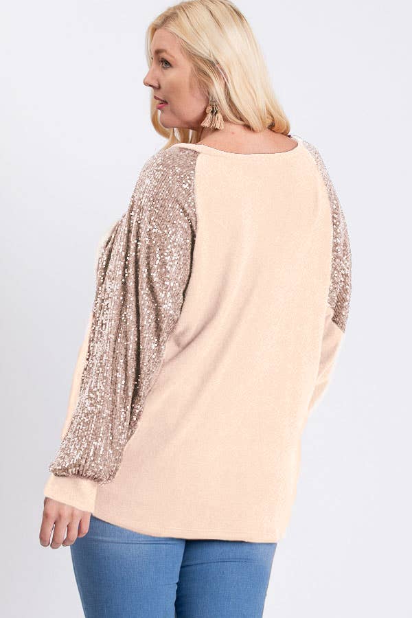 7th Ray - Wholesale Tunic - Women's - [PLUS SIZE] Brushed Knit Sequin Long Sleeve Top T2937XL24