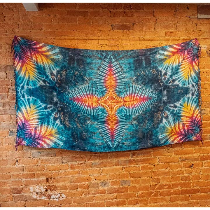 Gardenbelle Shop - Wholesale Tapestry/Textile - Beachy Hand Dyed Large Sarong Tie Dye Tapestry, Fringe Throw