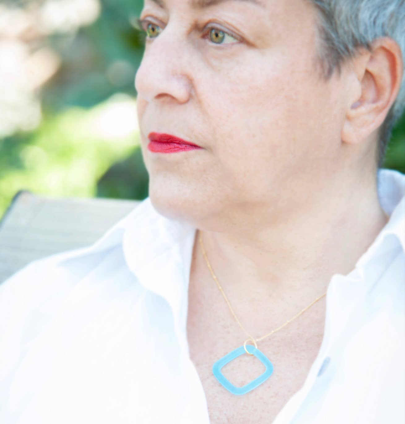 Smart Glass Recycled Jewelry – wholesale Pendant/charm necklace – Necklace Aqua Gold1