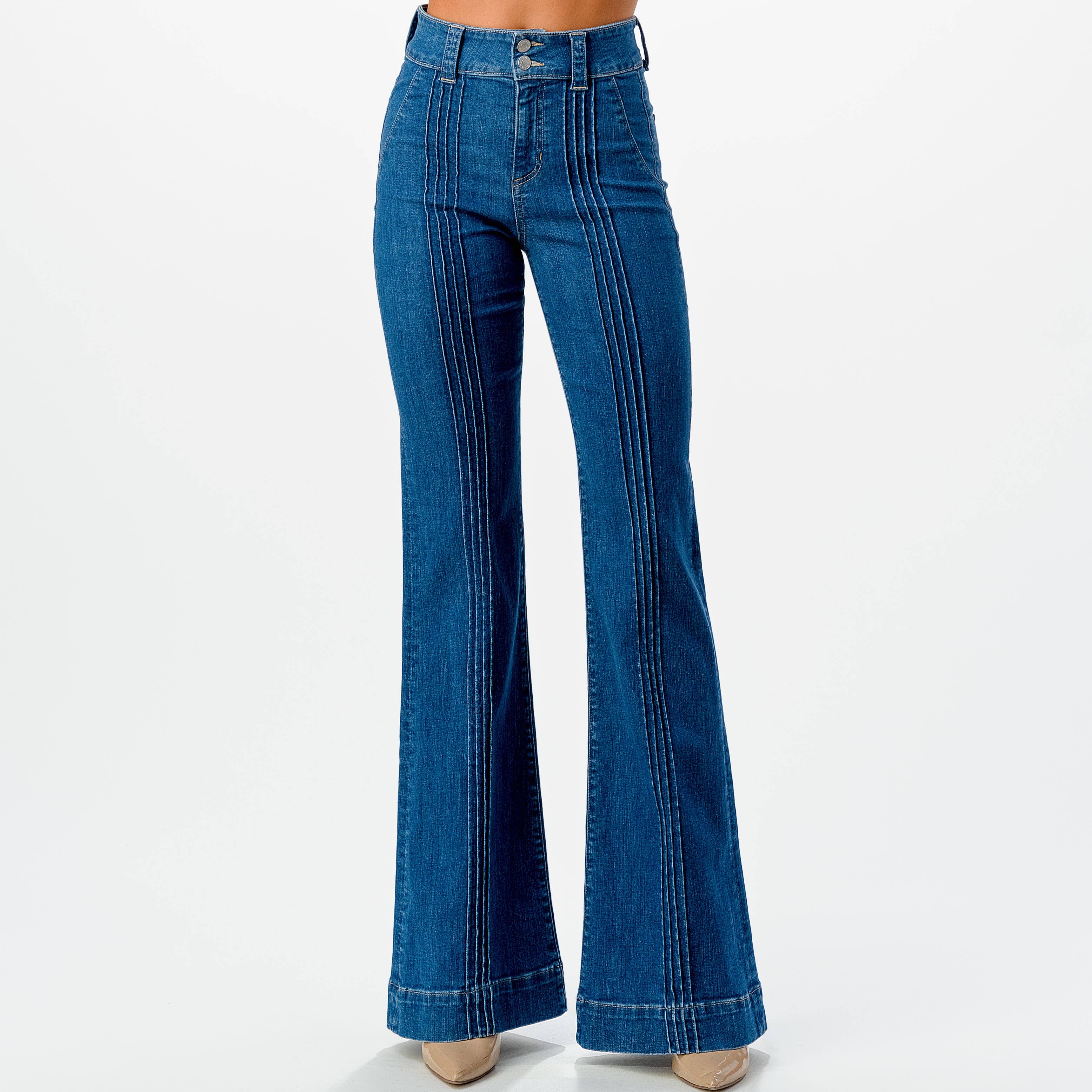 Someday - Vendita all'ingrosso Jeans - Donna - JEANS SVASATI ELASTICIZZATI A VITA ALTA CON PINTUCK, SI2206-SP