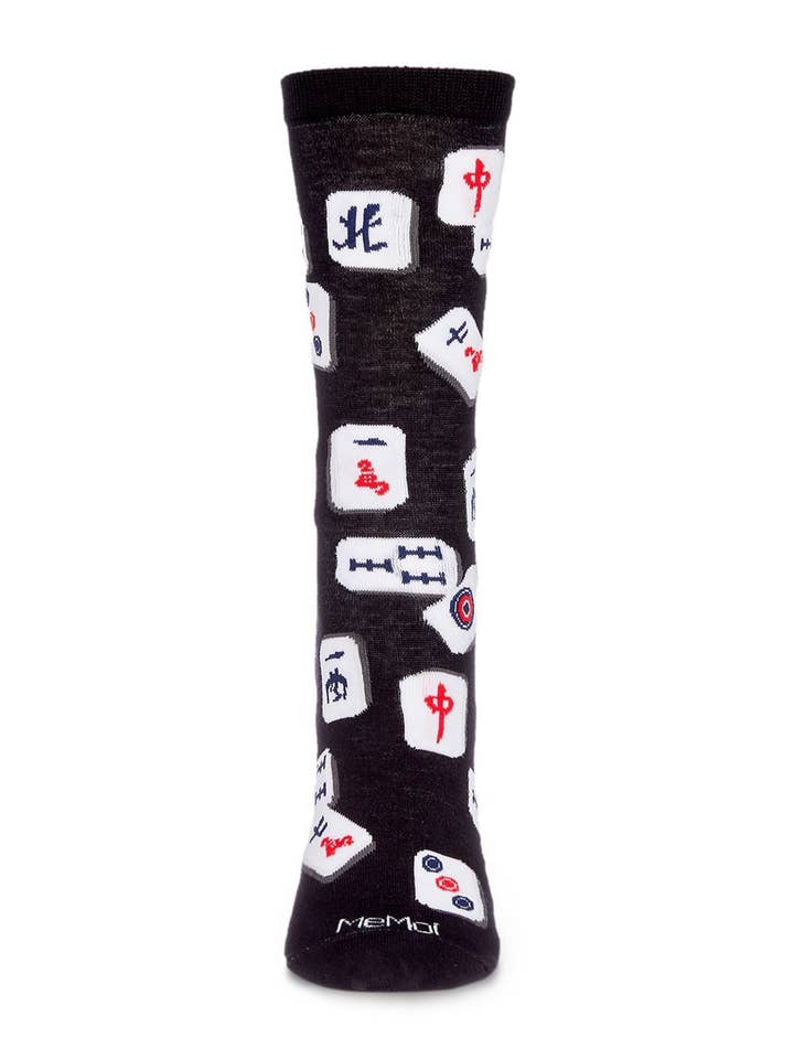 Black MeMoi Mahjong Bamboo Blend Crew Socks for wholesale on Faire