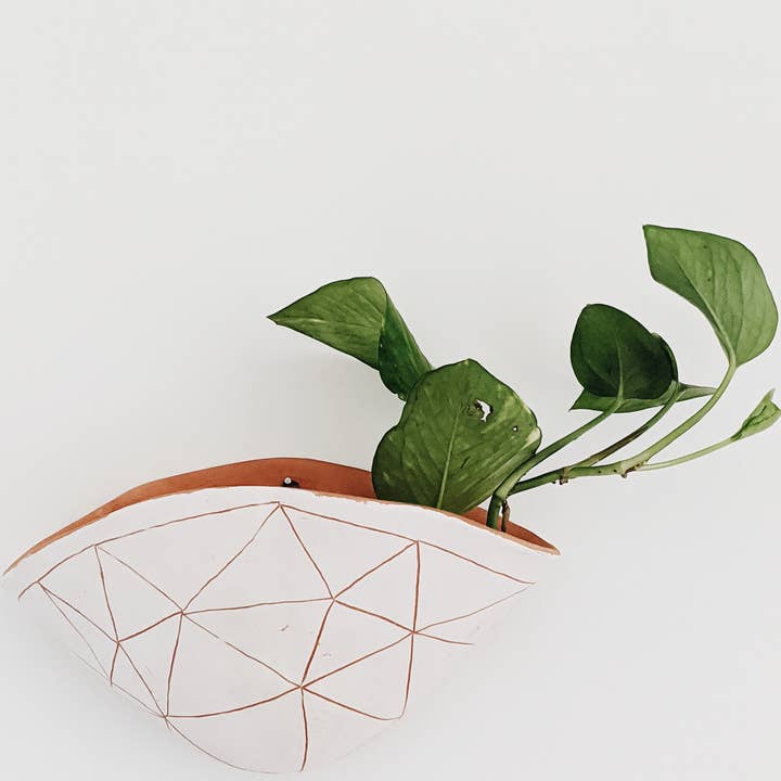 Geotriangle Wall Planter in White & Red Terracotta for wholesale by Half Light Honey