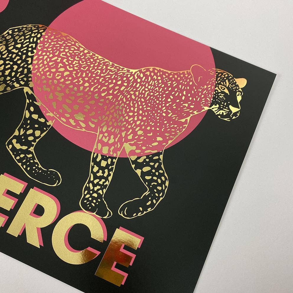 DOODLE MOO LTD – wholesale Art print – Fierce Leopard Gold Foil1