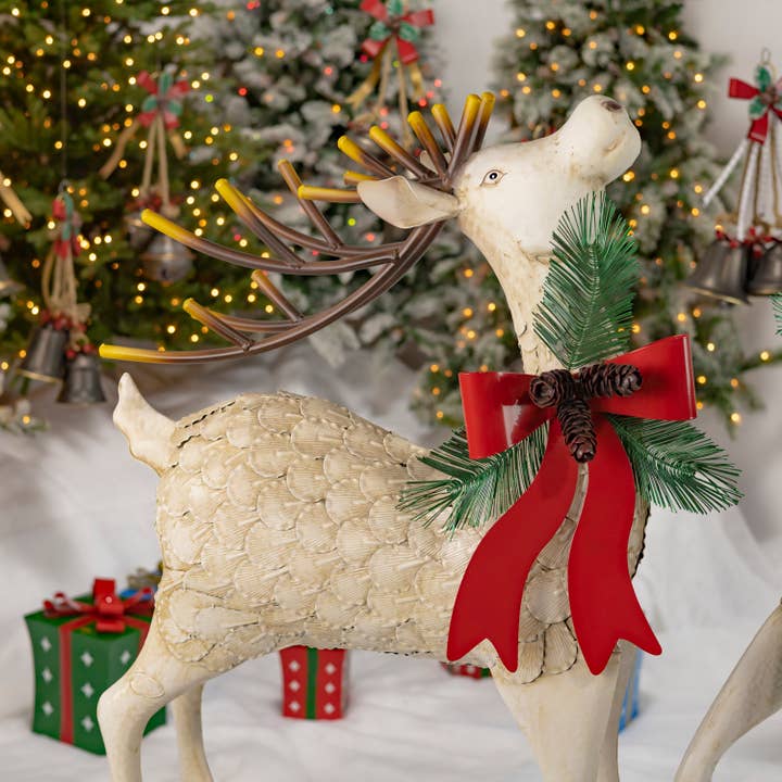 Zaer Ltd. International - Wholesale Christmas Decoration - 48" Tall Large Iron Reindeer with Pinecone Bow1