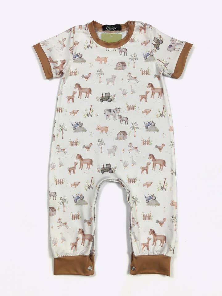 Mini Farm Boy Romper for wholesale by Clover Cottage