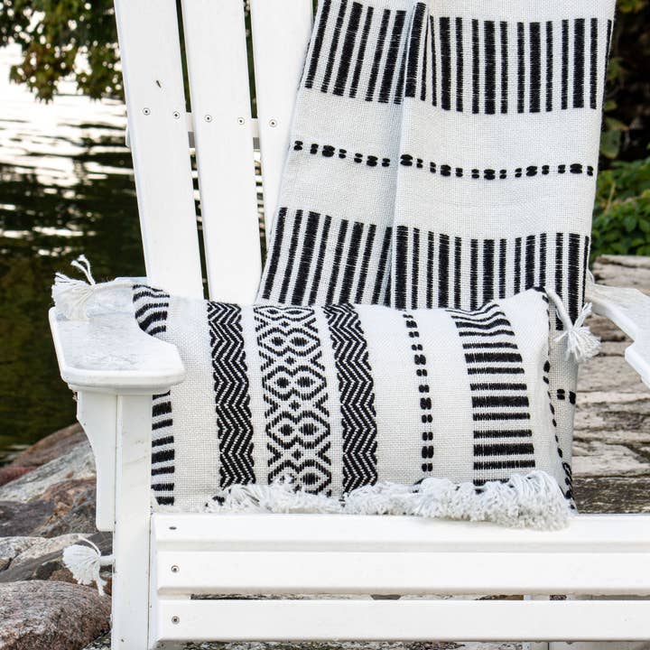 Waki Black Striped Woven 14x22 Outdoor Indoor Filled Pillow for wholesale by Foreside Home & Garden
