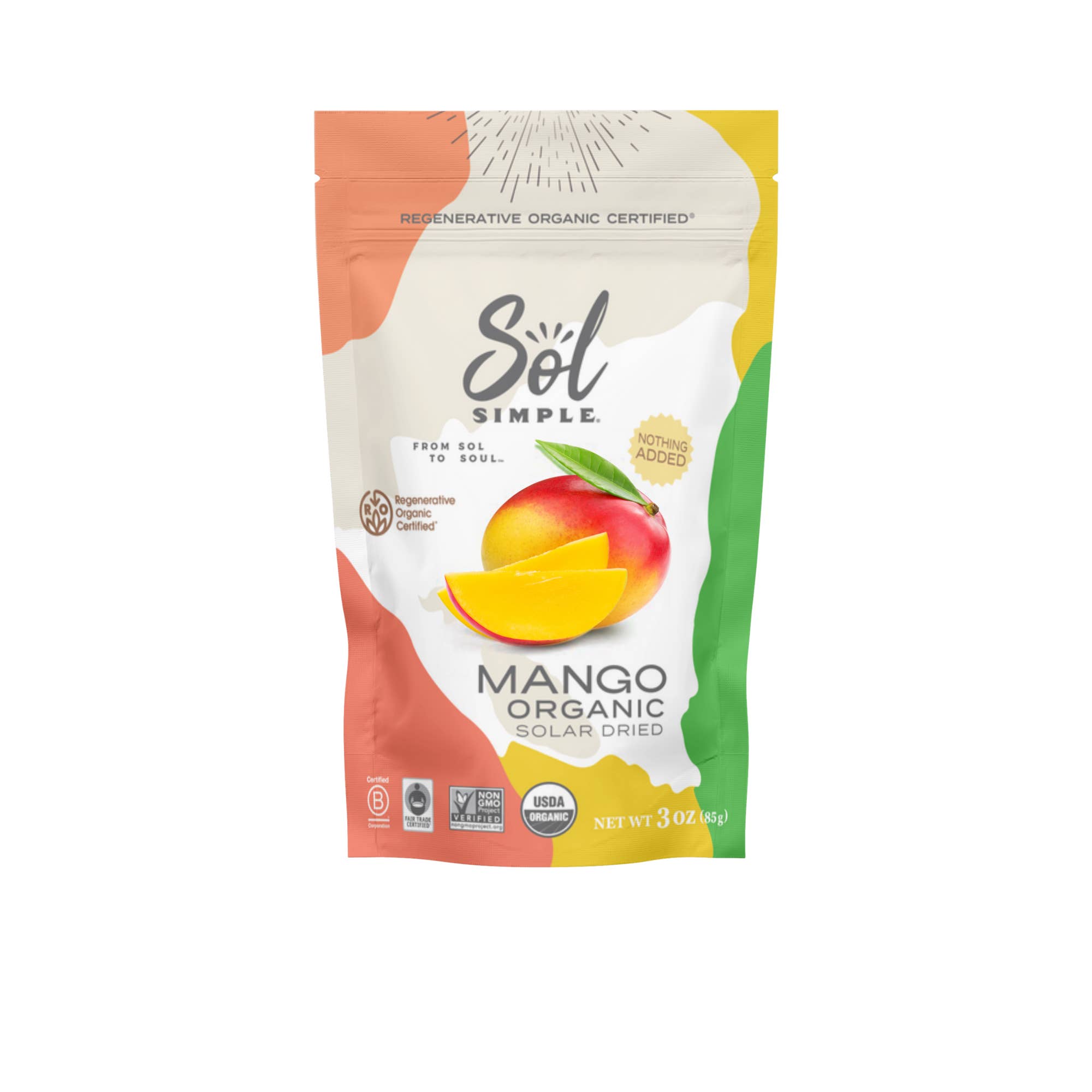 Sol Simple - Wholesale Dried/Dehydrated Fruit - Regenerative Organic Certified Solar Dried Mango - 3oz