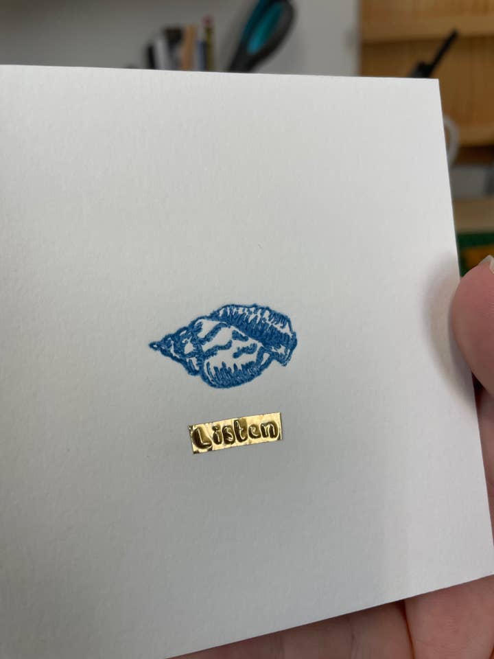 Listen Shell Embossing 10cm x 10cm for wholesale by Meg Fatharly
