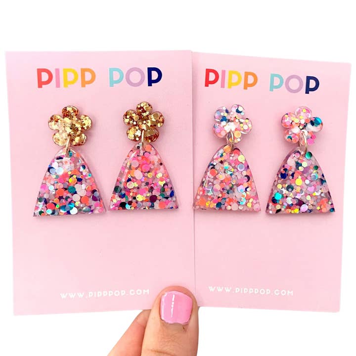 Evie Glitter Dangles - Confetti - 2 styles available for wholesale by Pipp Pop