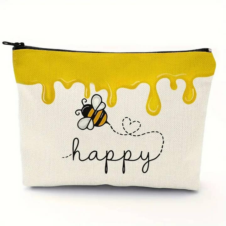 ACCITY - Wholesale Makeup/Cosmetic Bag - BEE FESTIVAL LINEN REVERSIBLE PRINT COSMETIC BAG_CWAB2249