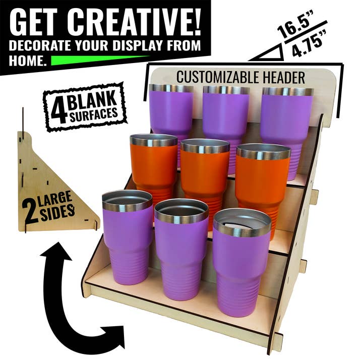 Torched Displays - Wholesale Retailer Display Stand/Case - 3 Step Riser Display Stand for Soaps, Candles and Tumblers6