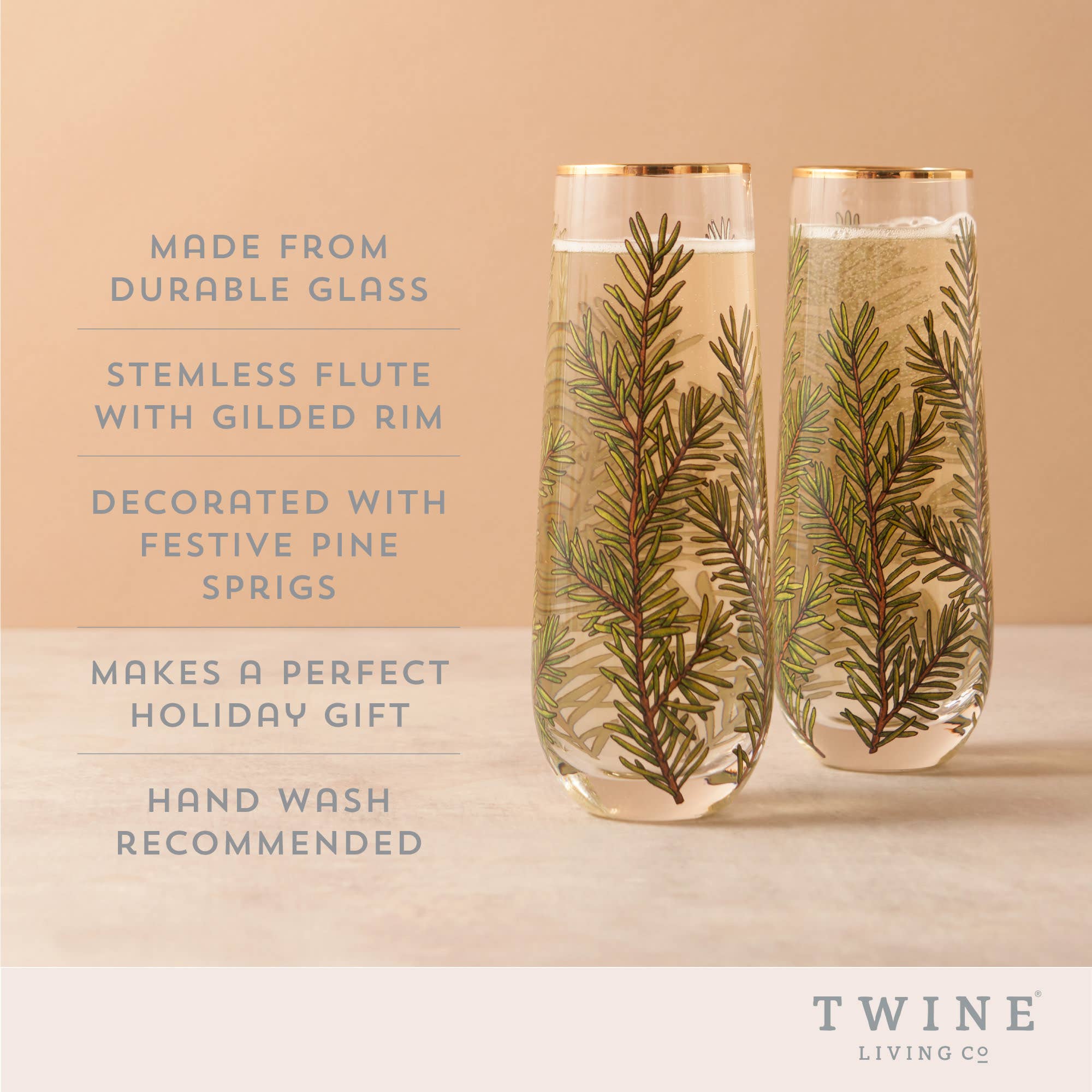 Twine - Wholesale Champagne Flute - Gold Rimmed Woodland Stemless Champagne Flutes Set of 24