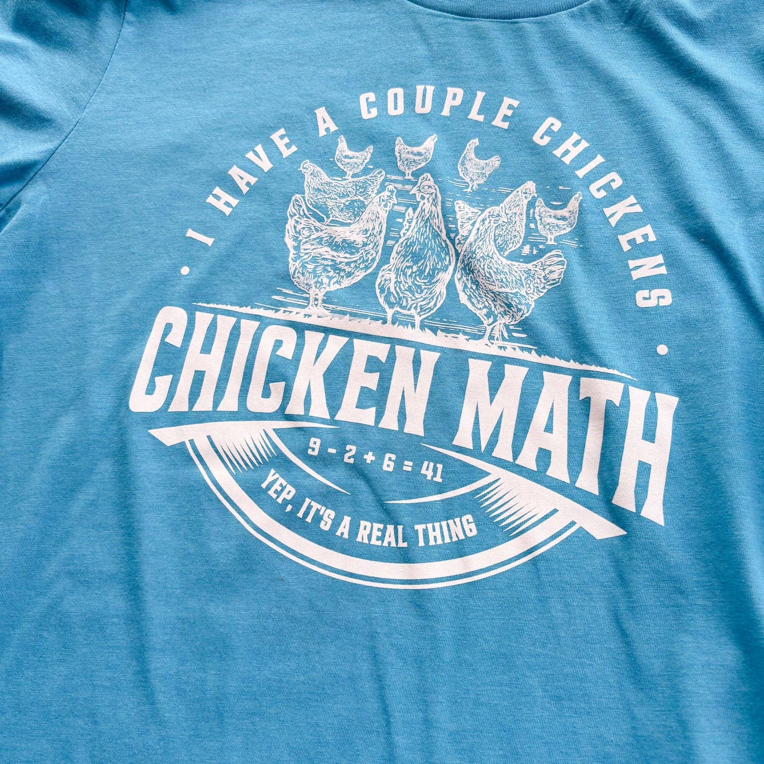 The Chicken Bawks - Wholesale Screen Printed T-Shirt - Unisex - Chicken Math - Aqua2