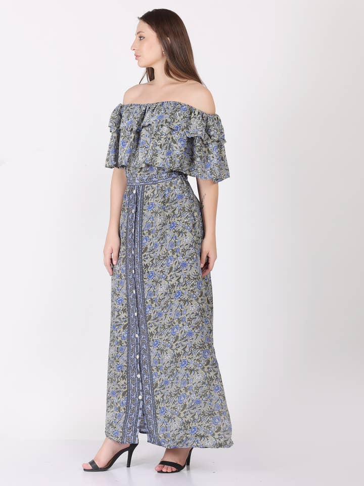 Wevez - Venta al por mayor Vestido - Mujer - Vestido largo boho Beach con estampado floral y hombros descubiertos para mujer9