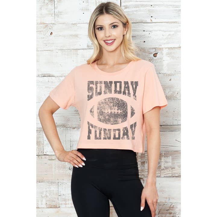 MINEB - Wholesale Screen Printed T-Shirt - Women's - SUNDAY FUNDAY FOOTBALL GRAPHIC CROP TEE3