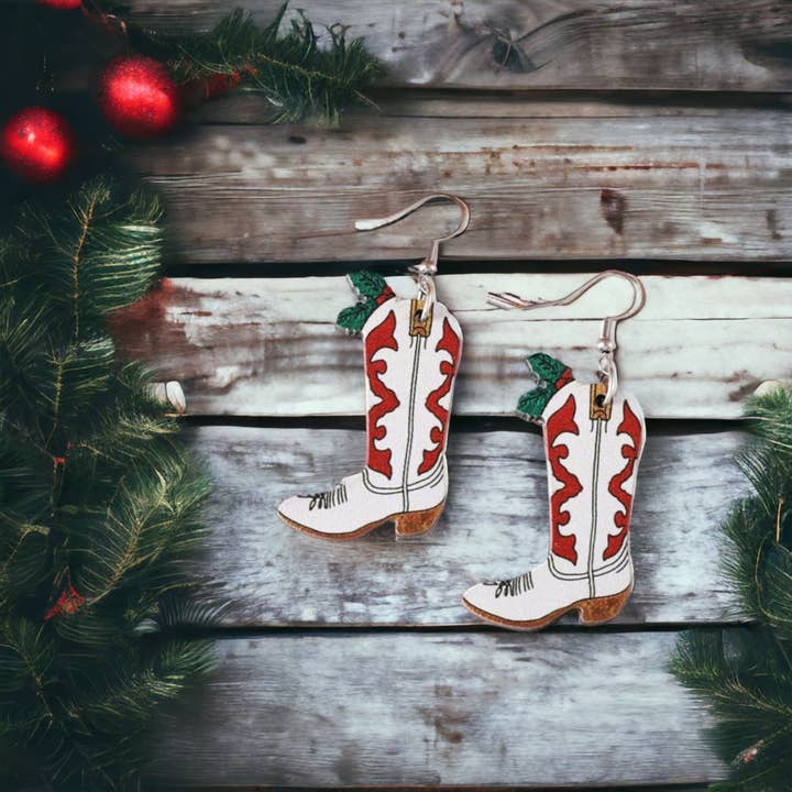 The Bling Barn - Wholesale Dangle Earrings - Western Christmas Cowboy Boots Earrings