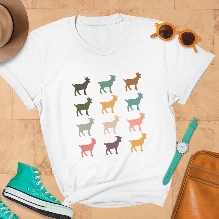 Vintage Goat Lover Shirt, Cute Colors, Farm Animal Tshirt for wholesale by Vivtrek