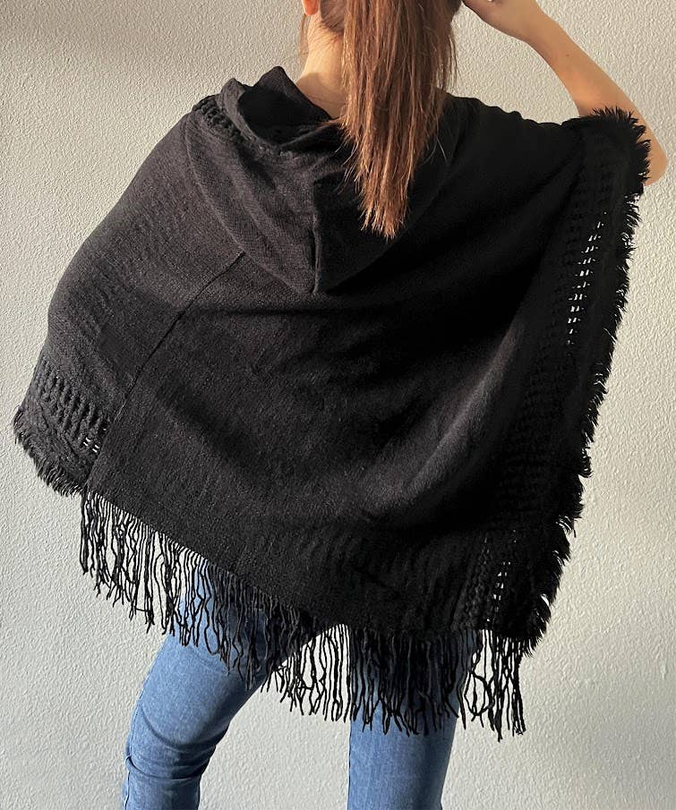 Fennco Styles - Wholesale Poncho - Women's - Knit Fringed Hooded Poncho1