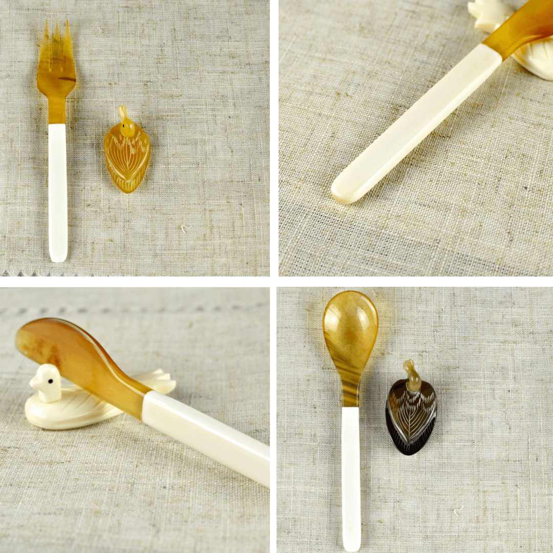 Luala Silk – wholesale Blandat bestickset – Buffalo Horn Bestick Set - sked gaffel och smör kniv-vit/Blond2