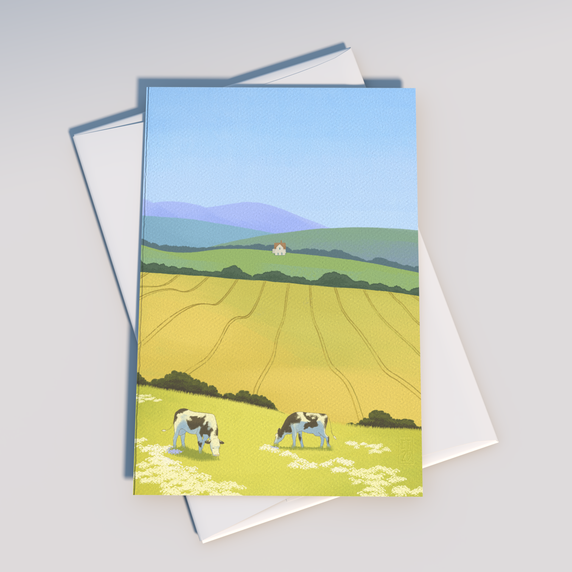 Tiday Art - Wholesale Everyday Greeting Card - Greener Pastures - A6 Greeting Card Pack of Cows Grazing5