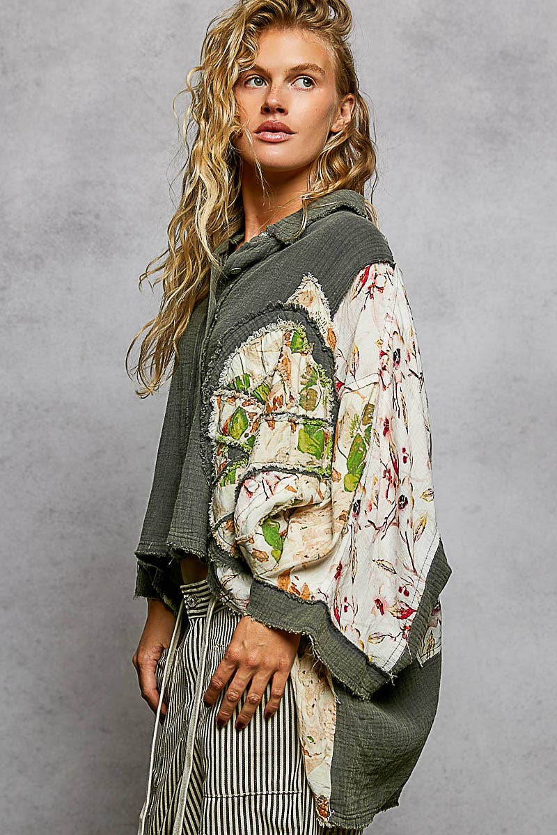 Pol Clothing - Wholesale Button Down Shirt - Women's - 3/4 sleeve roomy fit floral printed shirt top10