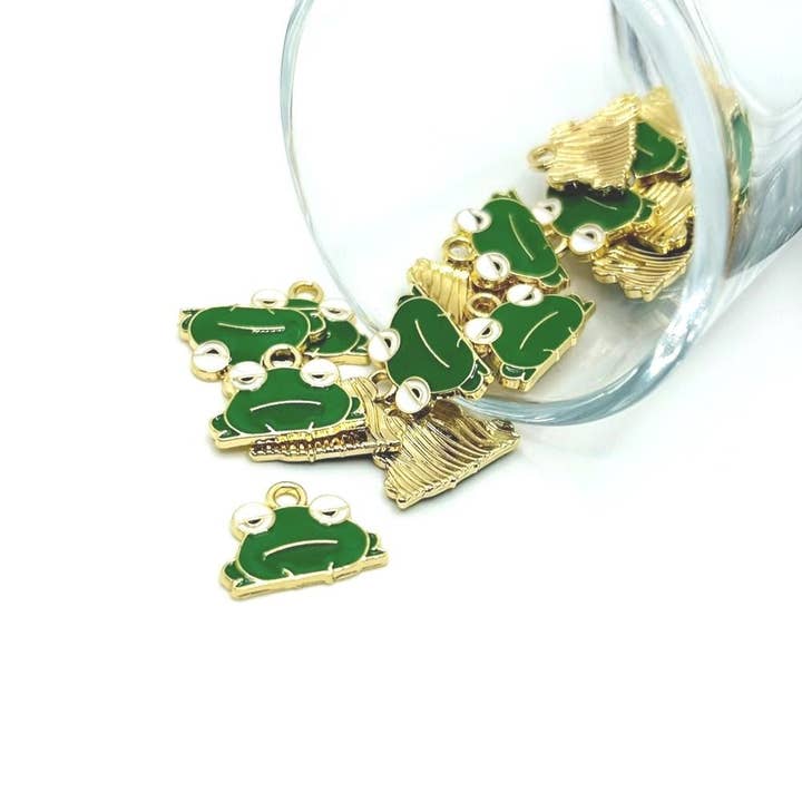 Green Grumpy Frog Charms, 12.5x15.5mm for wholesale by Guerrilla Charm
