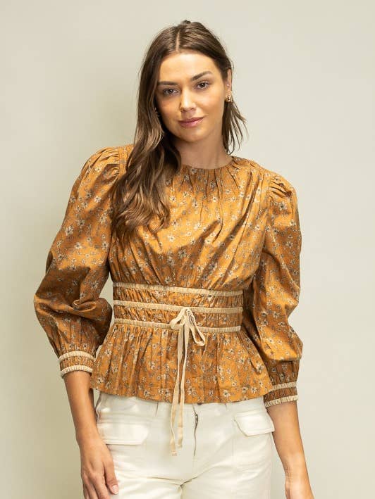 JOT1150 Floral Smocked Waist Peplum Top for wholesale by Heyson