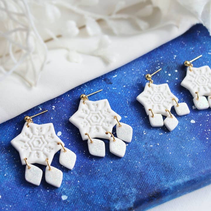 Brincos Floco de Neve, Brincos de Inverno, Brincos de Férias por atacado de Studio Niani