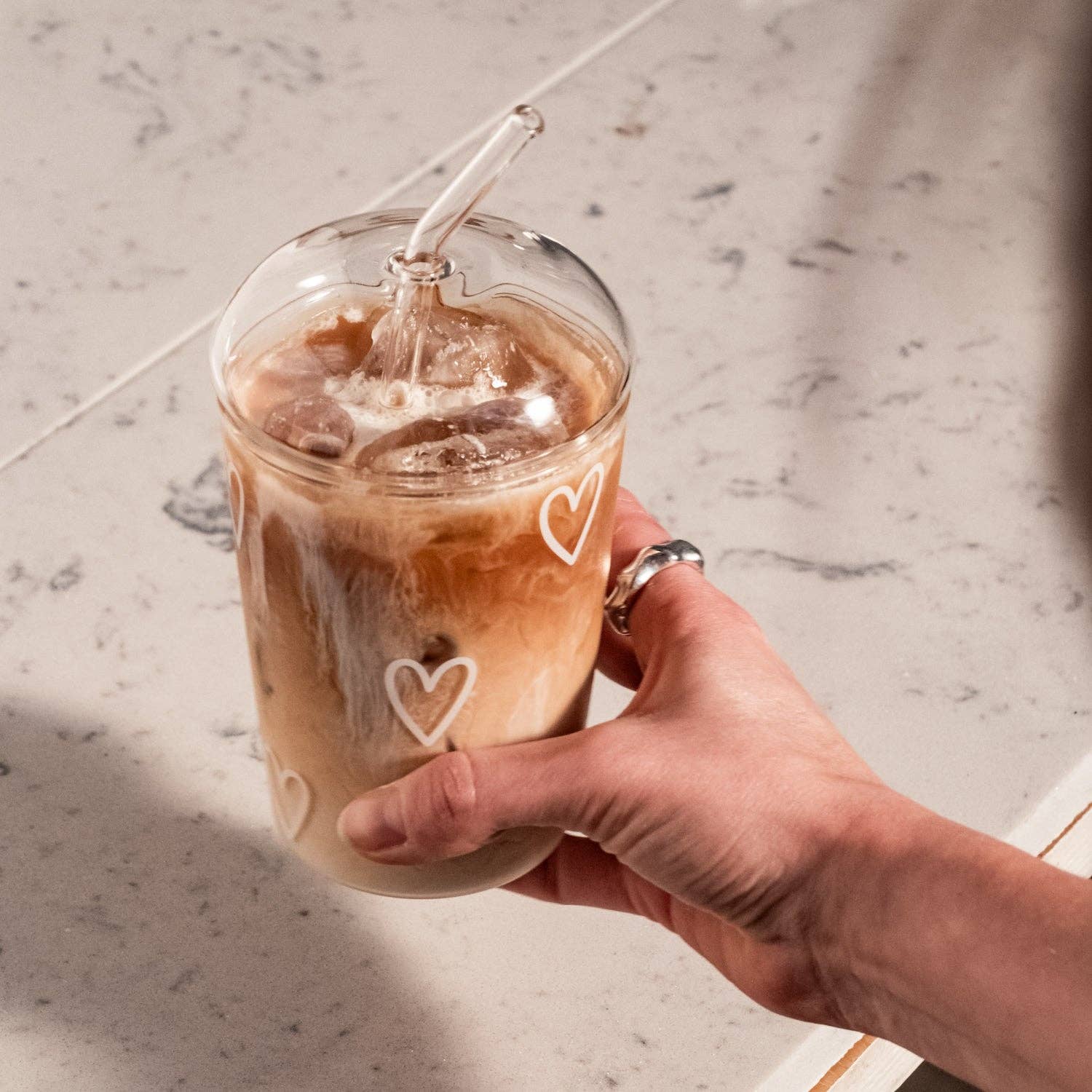 Eulenschnitt - Wholesale Drinking Glass/Cup - Drinking glass hearts white (VE = 6 pcs)11