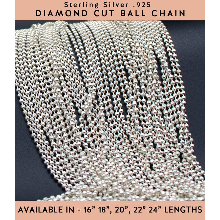 Chaîne à billes diamantée en argent sterling, différentes longueurs pour la vente par Whitelotus Design