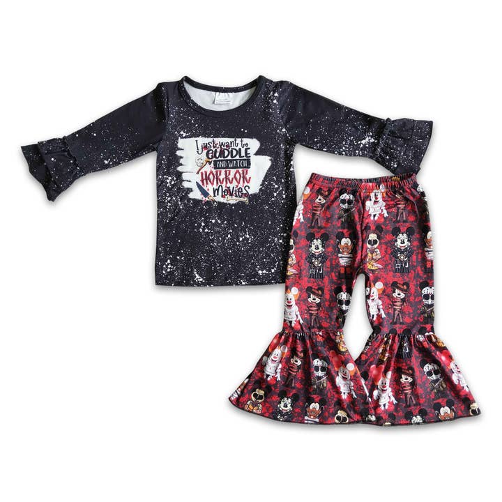 Yawoo Garments - Wholesale Top & Pant Set - Kids - Black bleached shirt pants girls Halloween outfits