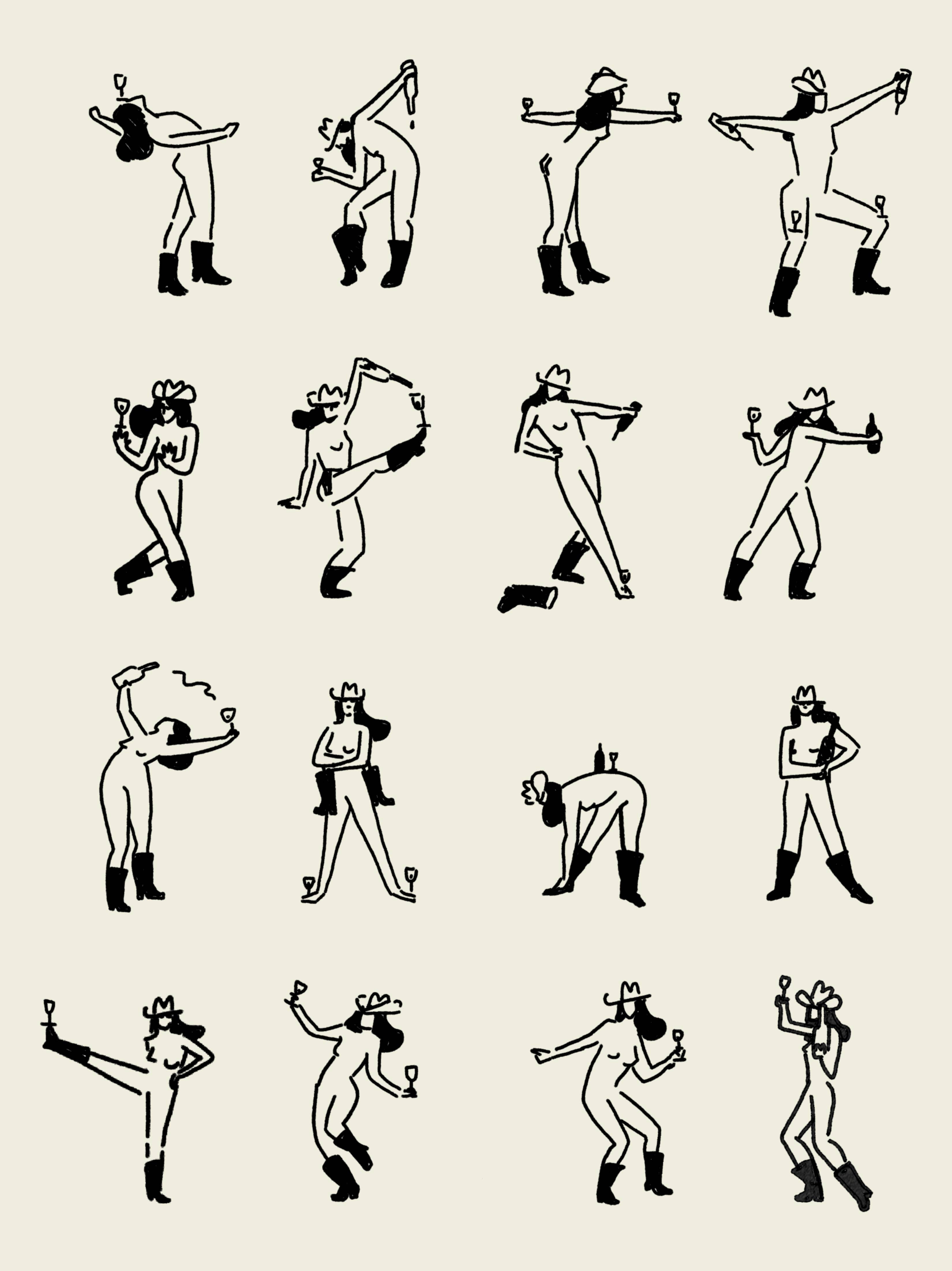 Tumbleweed Design Studio - Wholesale Art Print - Wine Dancing Cowgirl Minimal Western Wall Art2