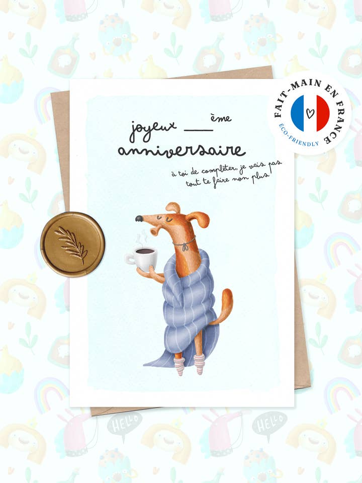 Rolig hund födelsedagskort ”Lata” för wholesale av Papeterie Slo