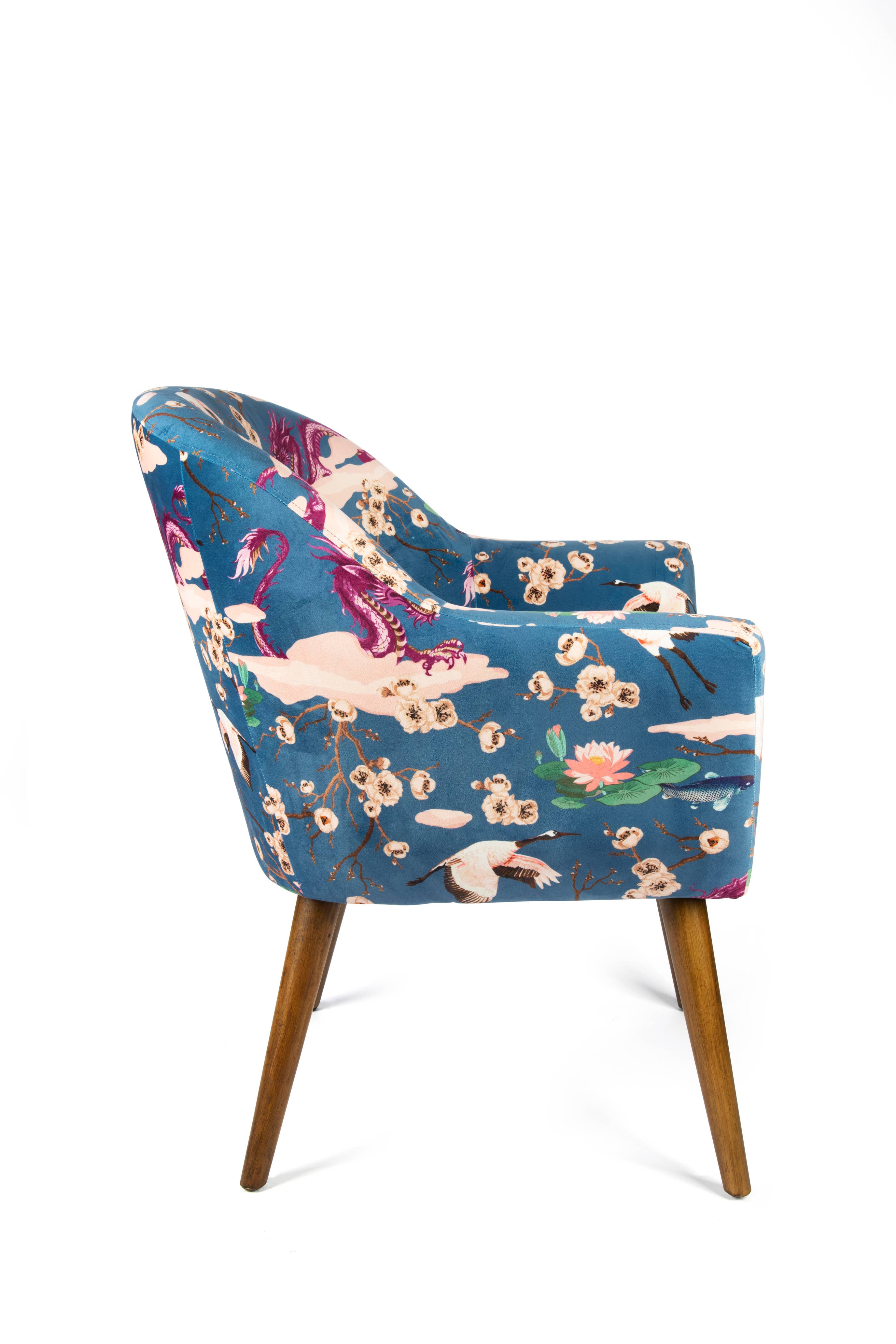 Bergamaschi & Vimercati S.p.a. - Wholesale Chair - Fuji Excelsa armchair in plywood and velvet-effect polyester – Multicolor print with oriental motifs2