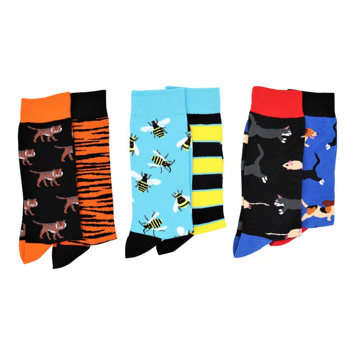 Real Sic - Wholesale Socks - Unisex - Tiger, Cheetah, Bee, Cat, Tiger, Animal Fun Mismatch socks5