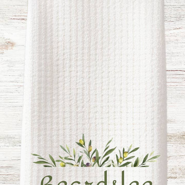 Cottage & Club - Wholesale Tea towel - Personalized Olive Branch Tea Towels - Set of Two with Family Name and Monogram5