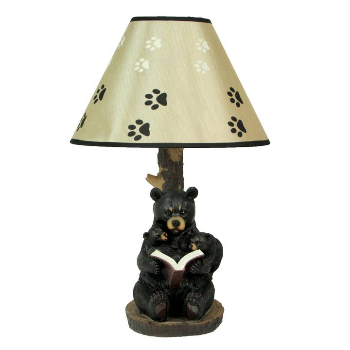 Zeckos - Wholesale Accent/Desk Lamp - Black Bear Reading to Curious Cubs Table Lamp W/ Shade