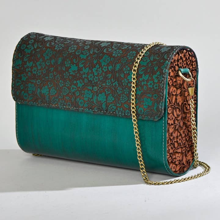 Emerald Etching Design | Green Leather Bag | Clutch Bag for wholesale by House of Kraft Jewelry & Accessories