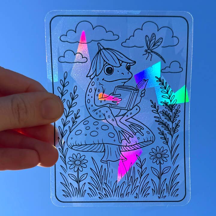 Frog Reading Suncatcher Window Sticker, Book Lover Gift for wholesale by Art by Sharell