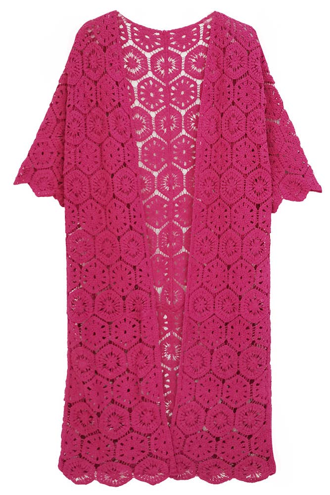 Hana - Wholesale Cardigan - Women's - Geometric Pattern Crochet Long Solid Cardigan20