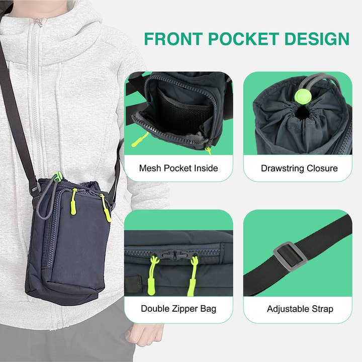 Print Supremacy - Wholesale Crossbody Bag - Unisex - Insulated Water Bottle Holder w/ Adjustable Strap and Pocket