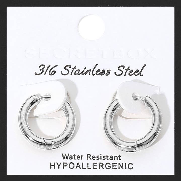 SECRET BOX_Stainless Steel Huggie Hoop Earrings for wholesale by Sensibling Corp.