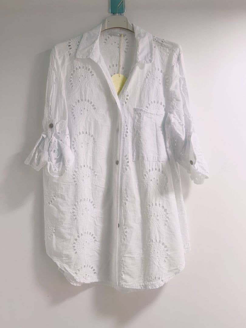 Happy look - Wholesale Button Down Shirt - Women's - English embroidery shirt with chest pocket5